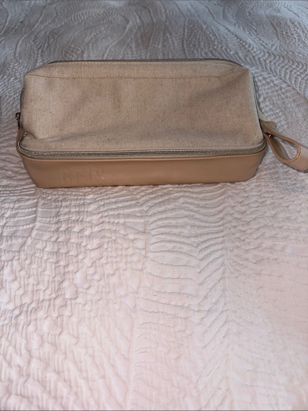 BEIS Beige Canvas and Tan Leather Travel Dopp Kit